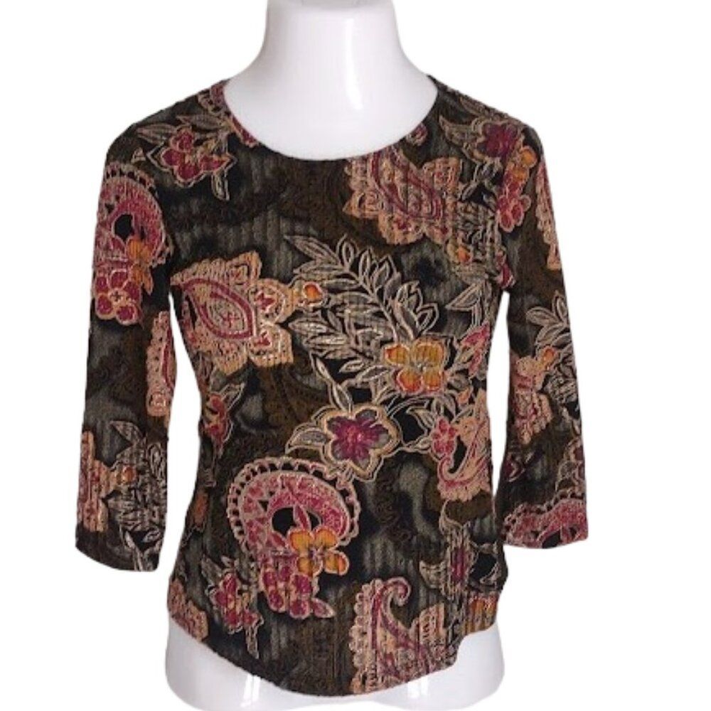 Notations Dark Romantic Floral Blouse Small